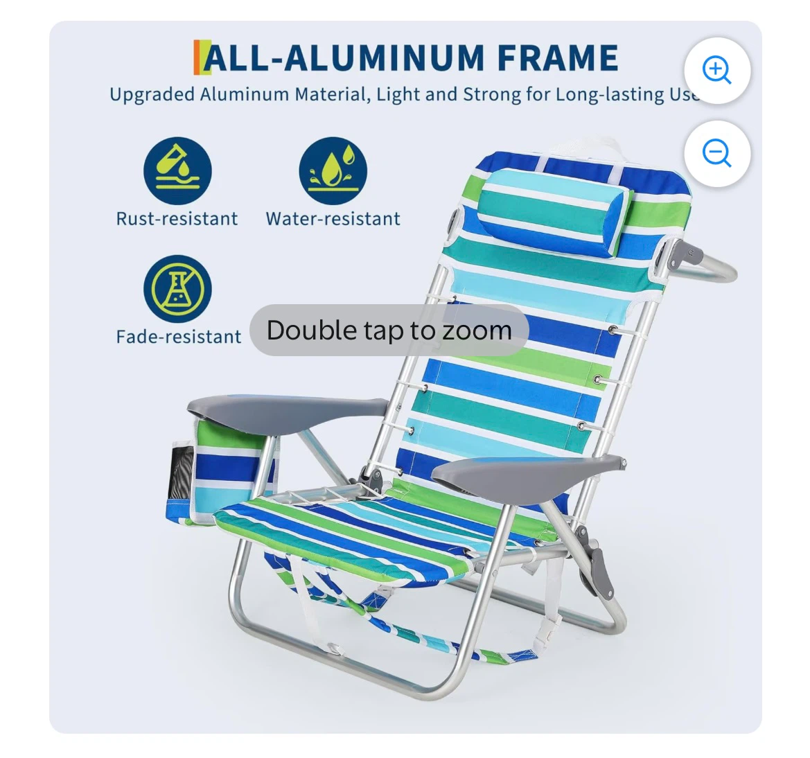 Beach Chair with Pillow and Towel Bar - Blue/Green Stripes - photo 5