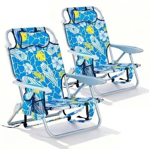 Blue Floral Beach Chair with Backpack Straps