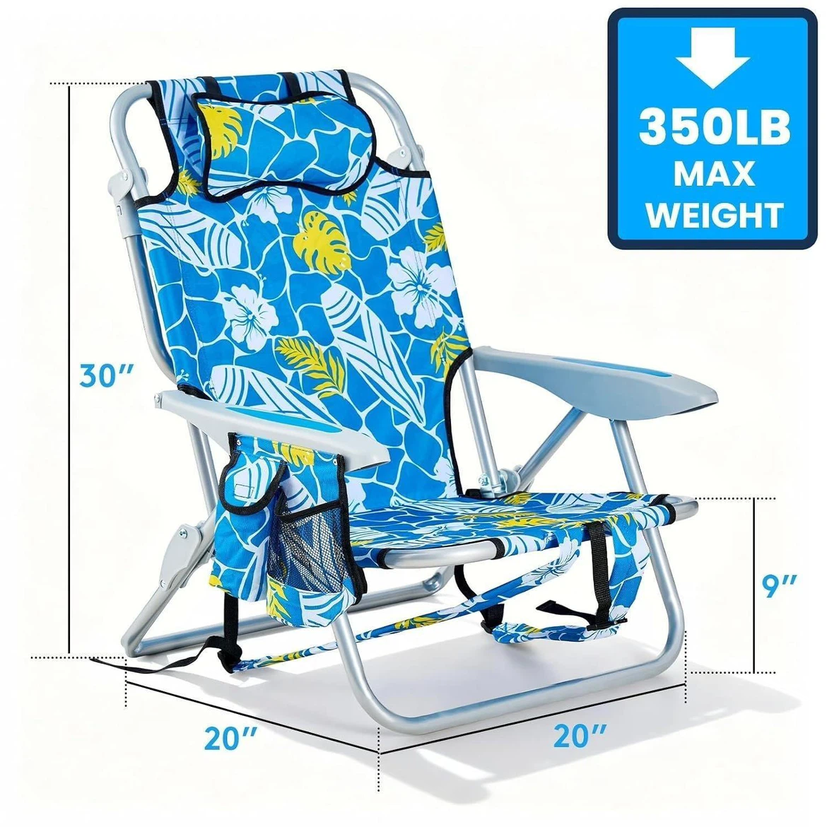 Blue Floral Beach Chair with Backpack Straps - photo 2