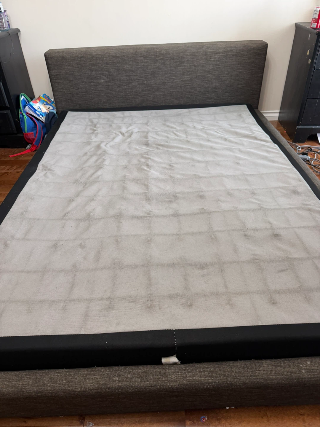 Grey Upholstered Queen Bed Frame with Headboard