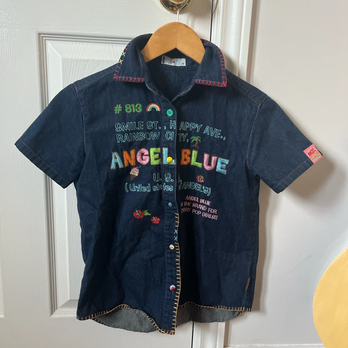angle blue denim button up