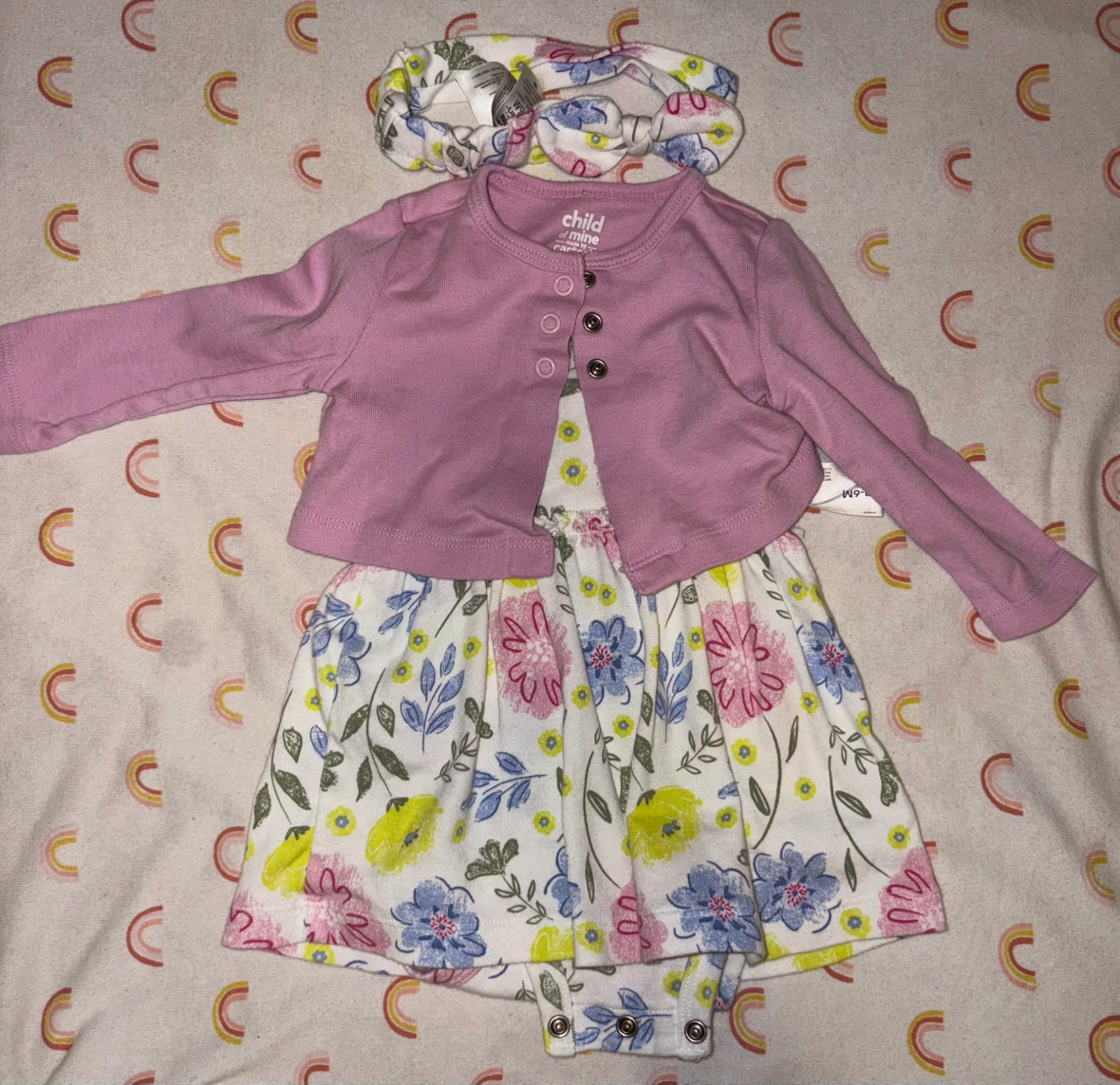 New Baby Dress Set with Cardigan & Headband