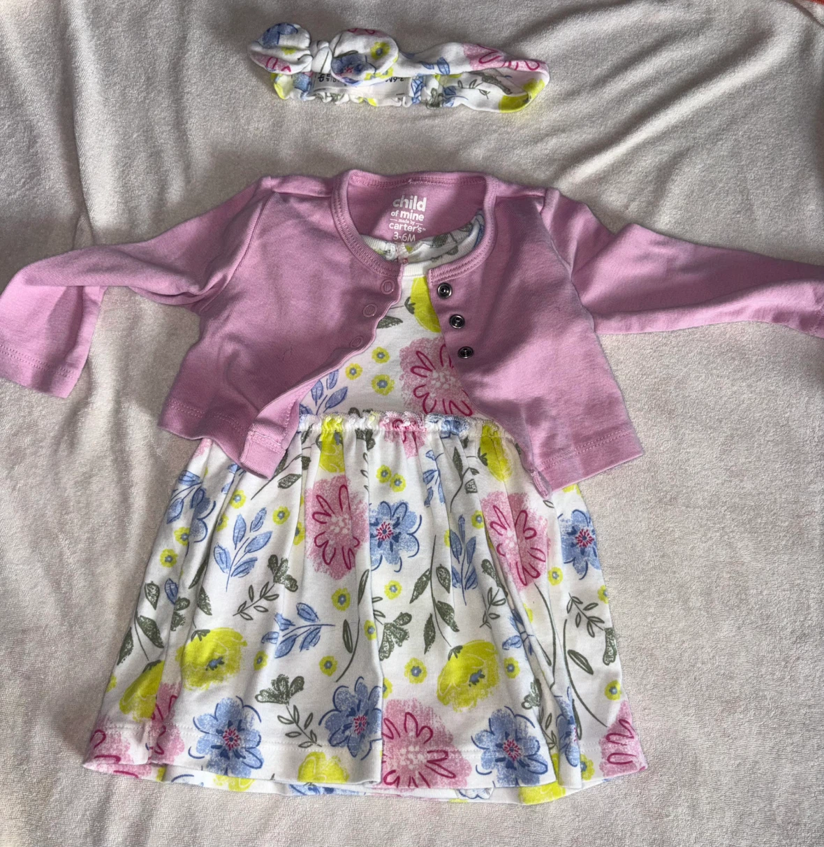 New Baby Dress Set with Cardigan & Headband - photo 2