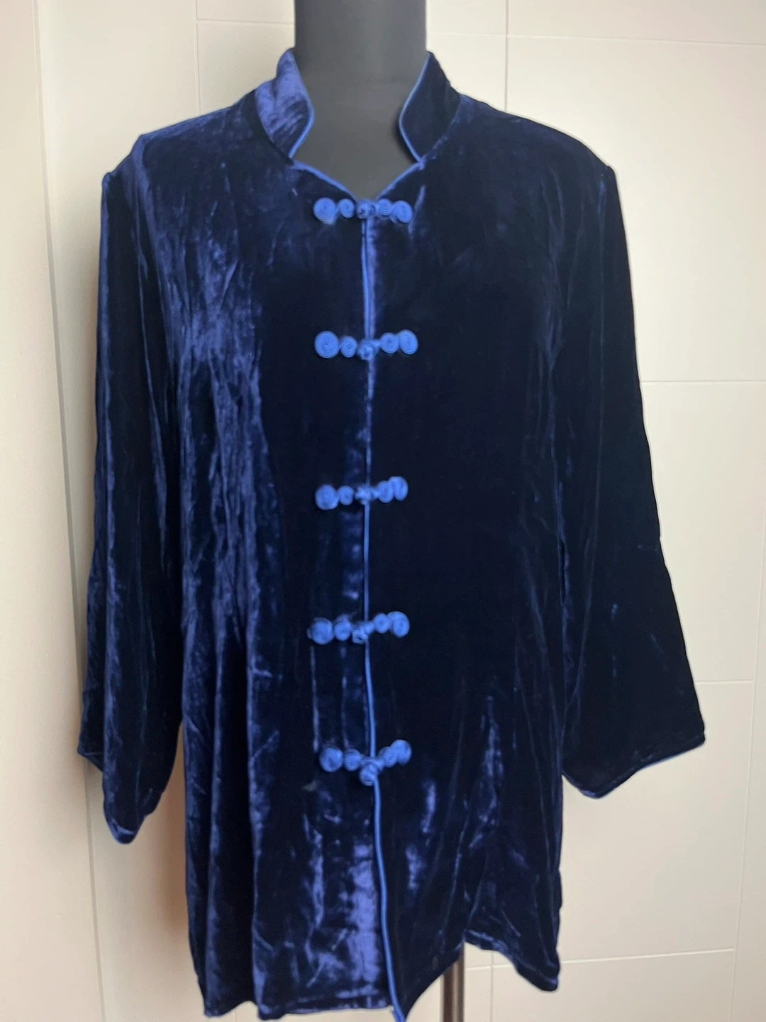 Navy Blue Velvet Silk Jacket M