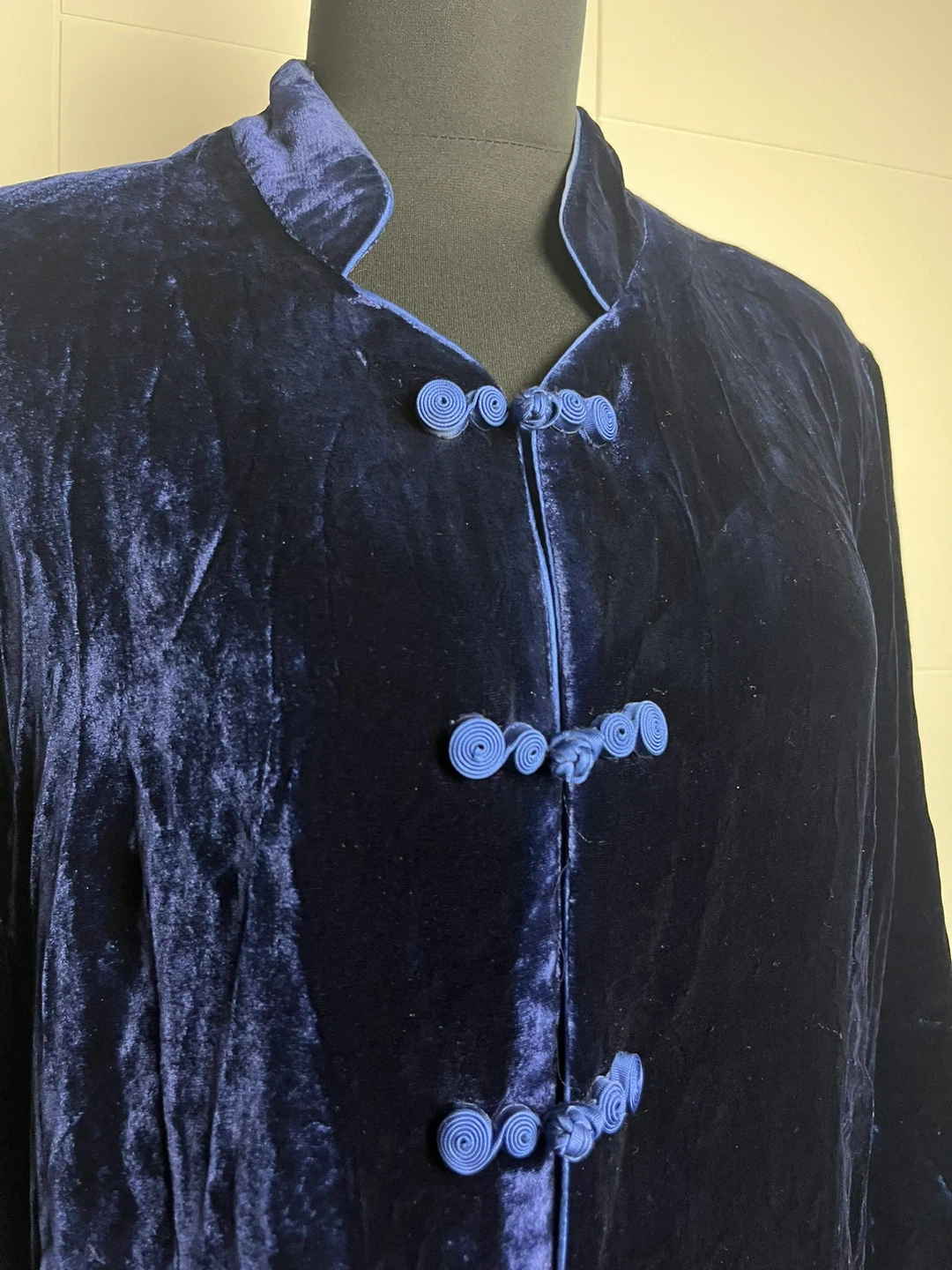 Navy Blue Velvet Silk Jacket M - photo 3