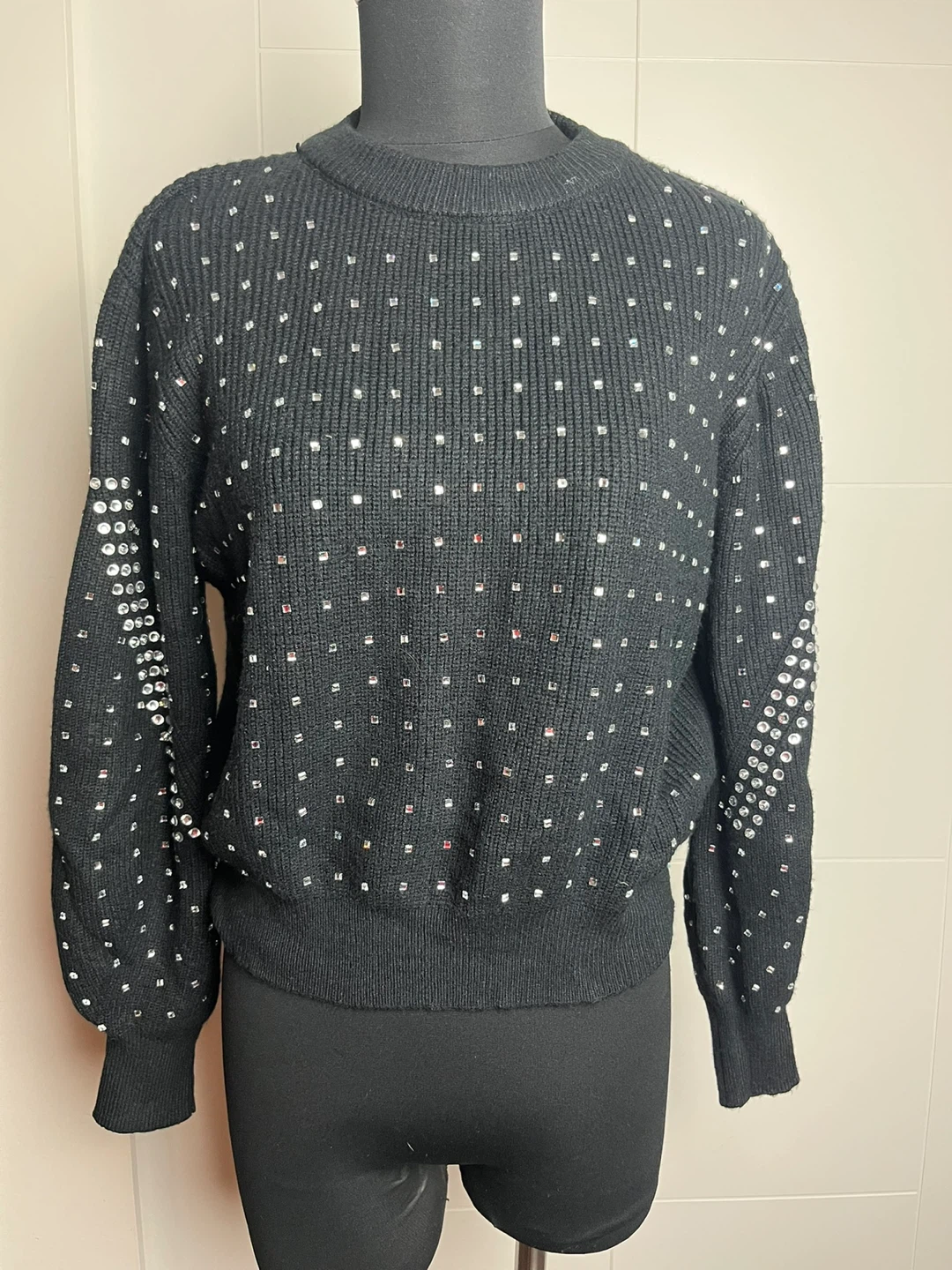SIMPLE LIFE Black Rhinestone Sweater