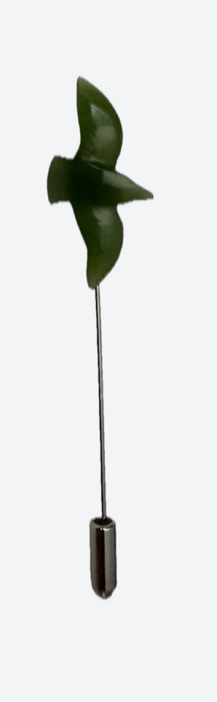 MCM Vintage Carved Jade Gemstone Bird shaped Lapel Pin - photo 2