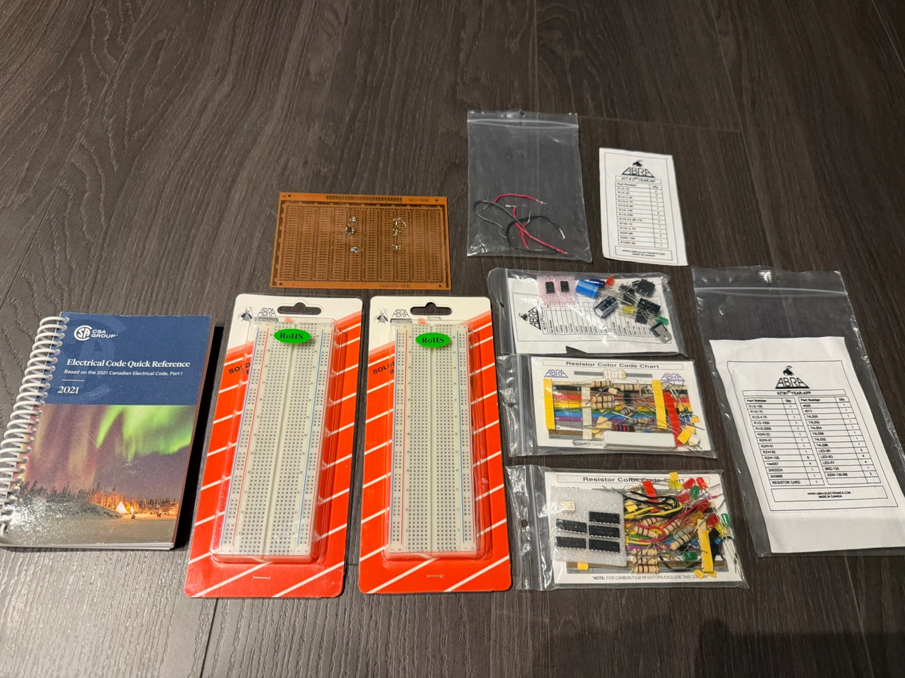 Electronics Components Kit, breadboards, code book