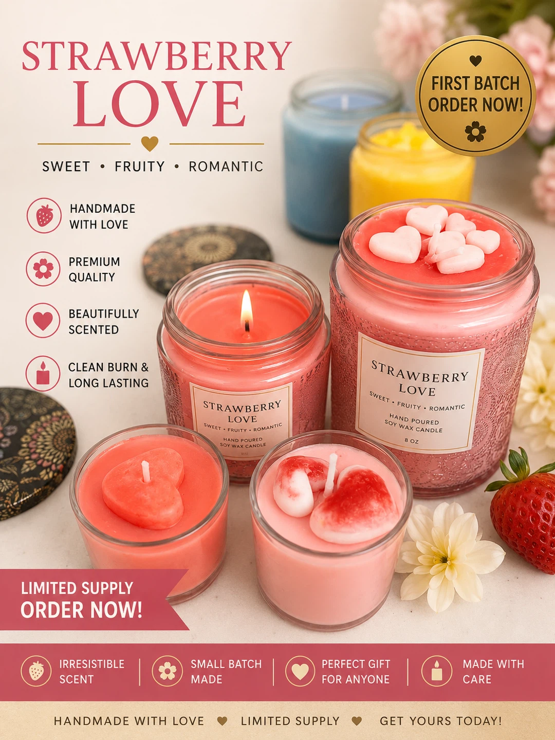 Strawberry Love Soy Wax Candle - 8 oz