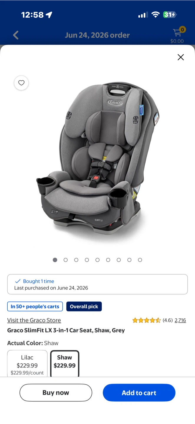 Graco SlimFit LX 3-in-1 Car Seat, Shaw, Grey