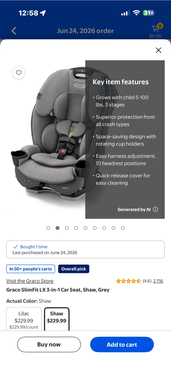 Graco SlimFit LX 3-in-1 Car Seat, Shaw, Grey - photo 2