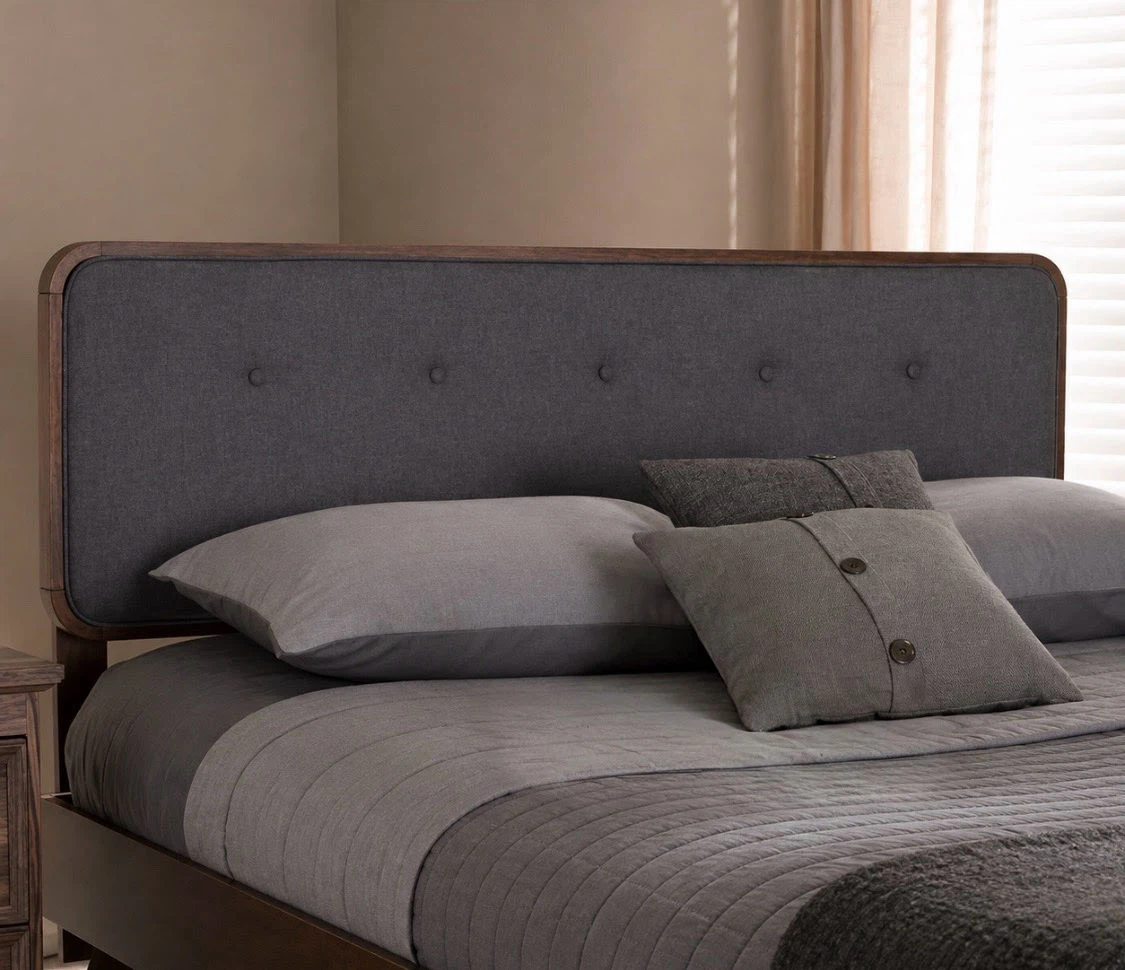 New Queen Size Mid Century Dark Gray Wood Headboard