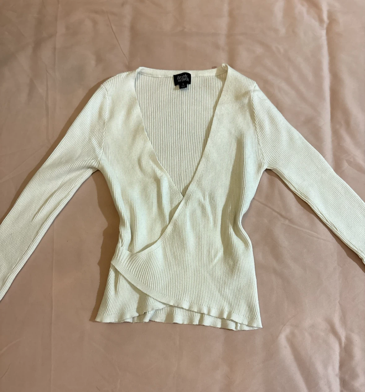 Beverly and Beck Cream Ribbed Wrap Sweater