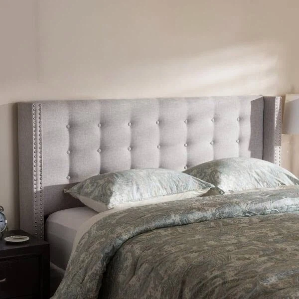 New Queen Size Upholstered Gray Winged Headboard