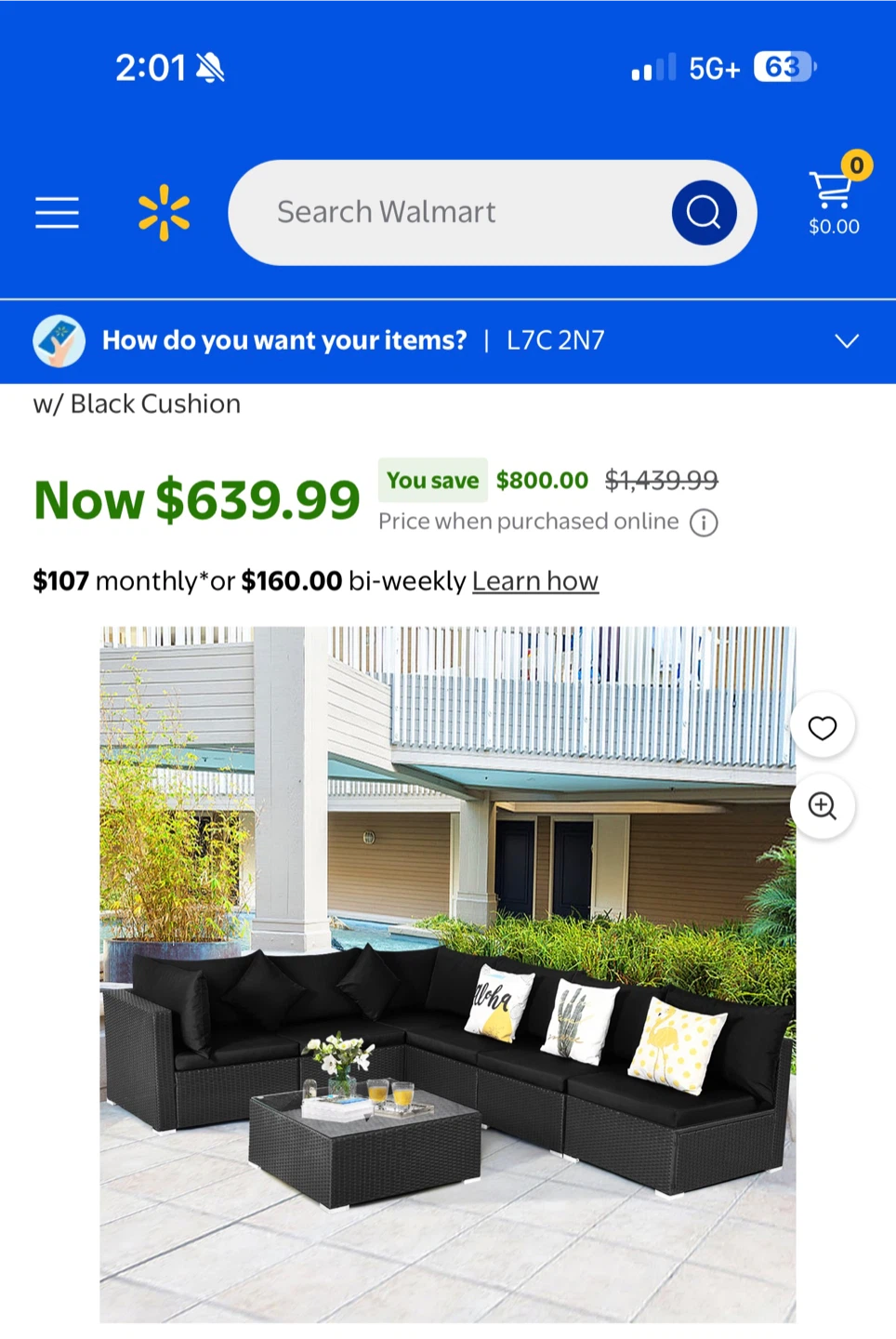 Black Wicker Patio Sectional Set with Cushions