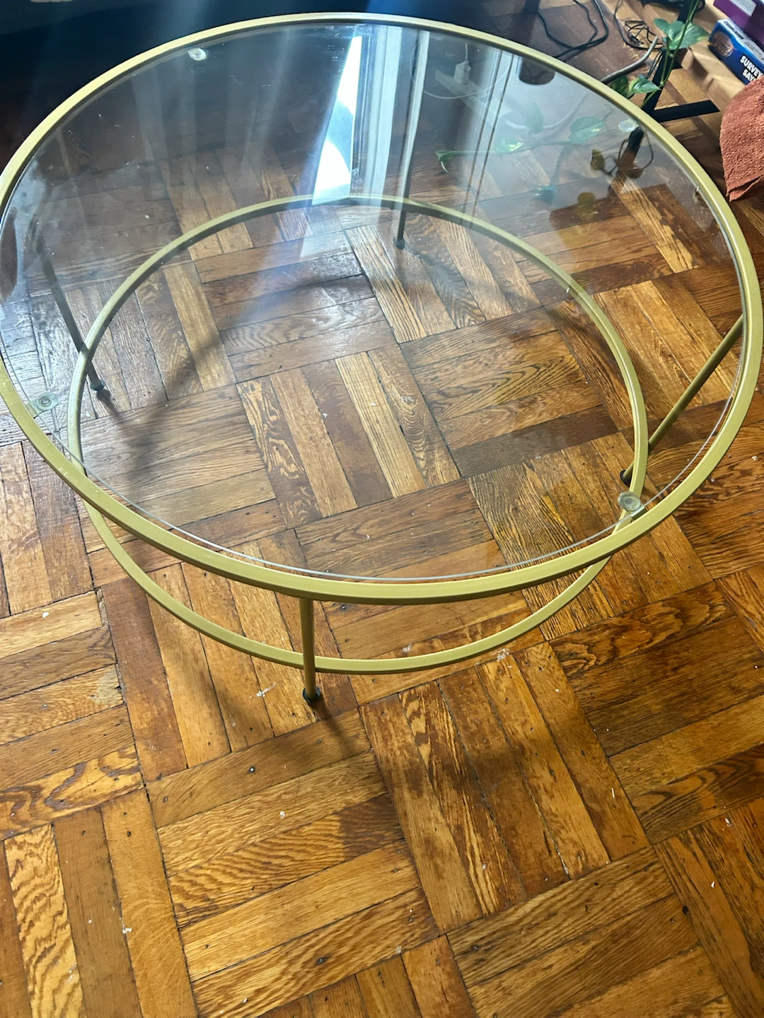 Round Glass Coffee Table with Gold Frame