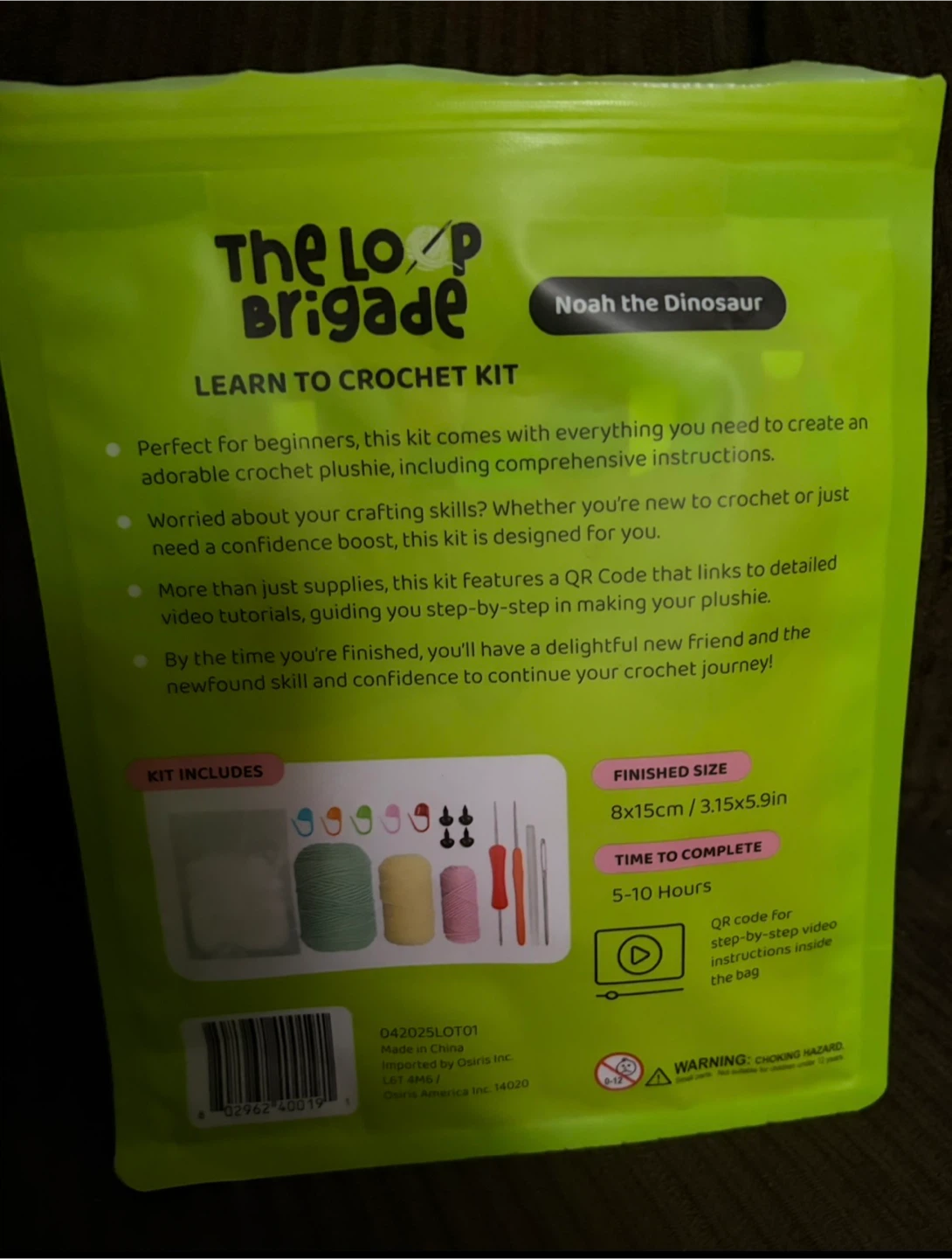 The Loop Brigade Noah the Dinosaur Learn to Crochet Kit - photo 2