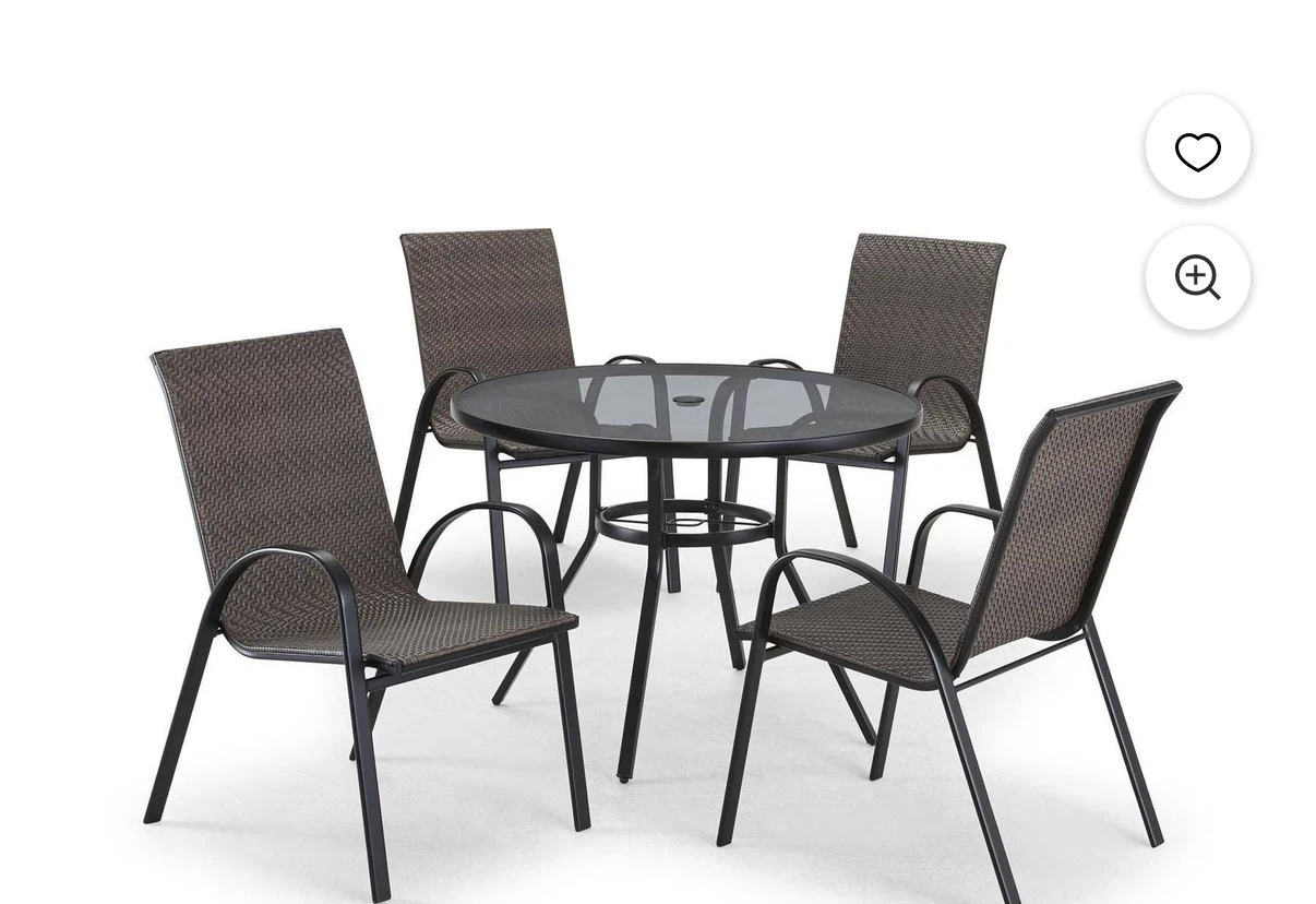 Jericho dinning set - Round glass Patio Table with 4 Chairs