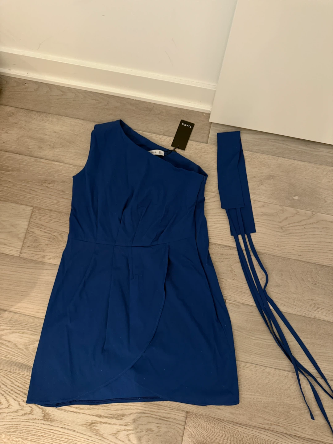Tiara Blue One-Shoulder Dress with Belt