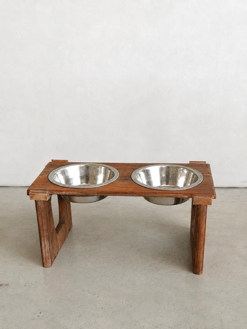 Wooden Elevated Dog Bowl Stand with Stainless Steel Bowls