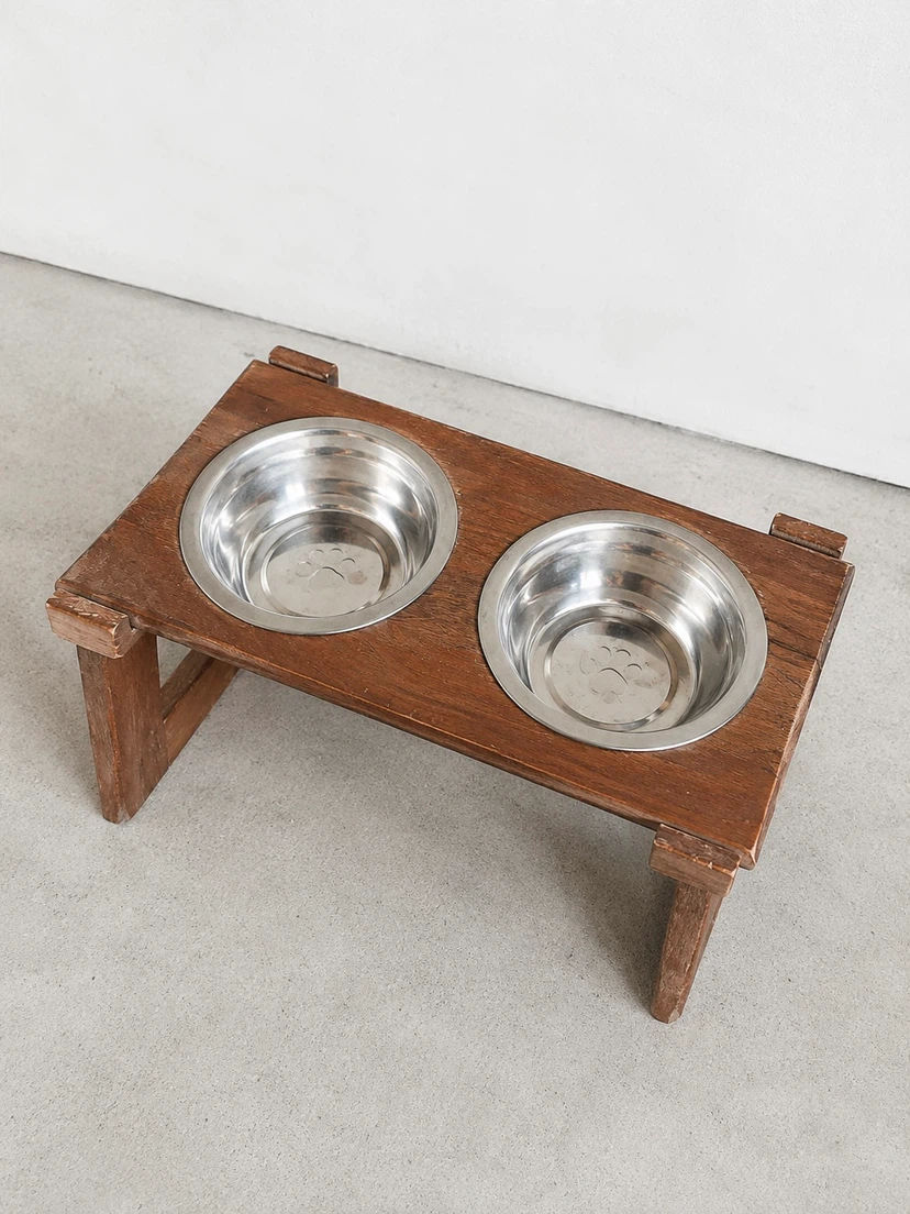 Wooden Elevated Dog Bowl Stand with Stainless Steel Bowls - photo 2