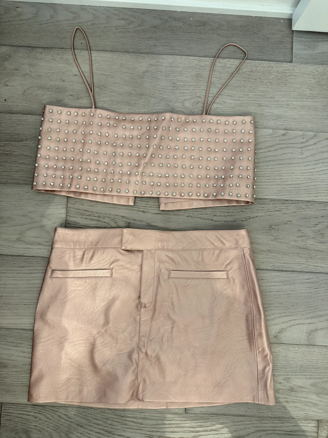 Rose Gold Studded Crop Top and Skirt Set