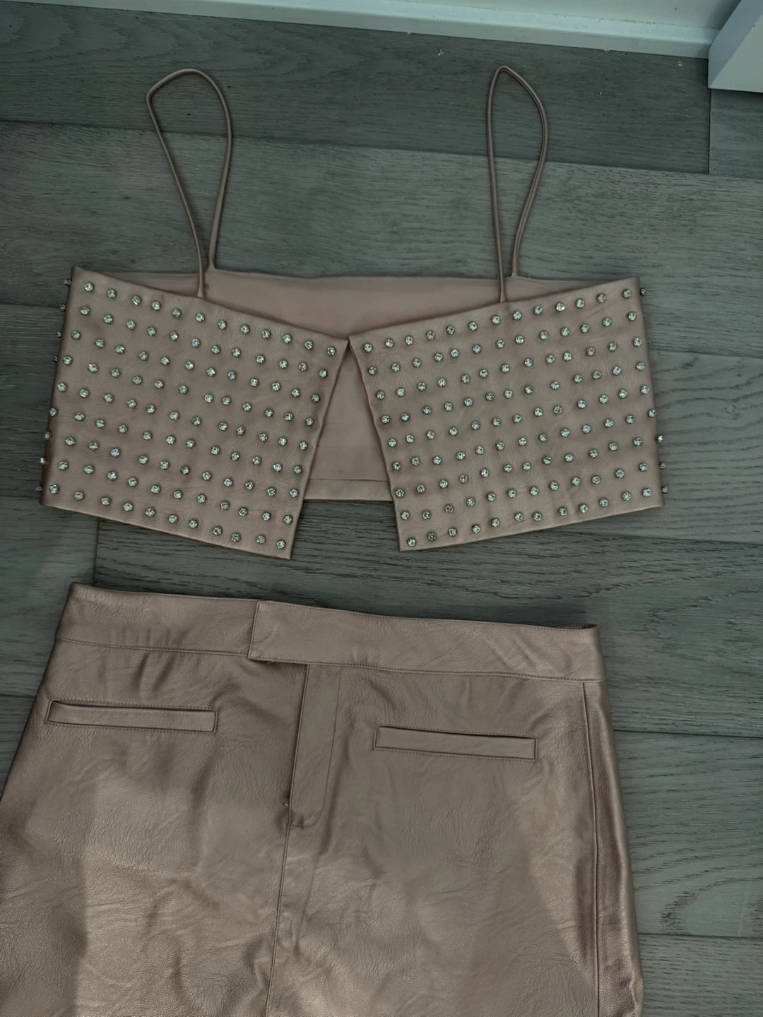 Rose Gold Studded Crop Top and Skirt Set - photo 4