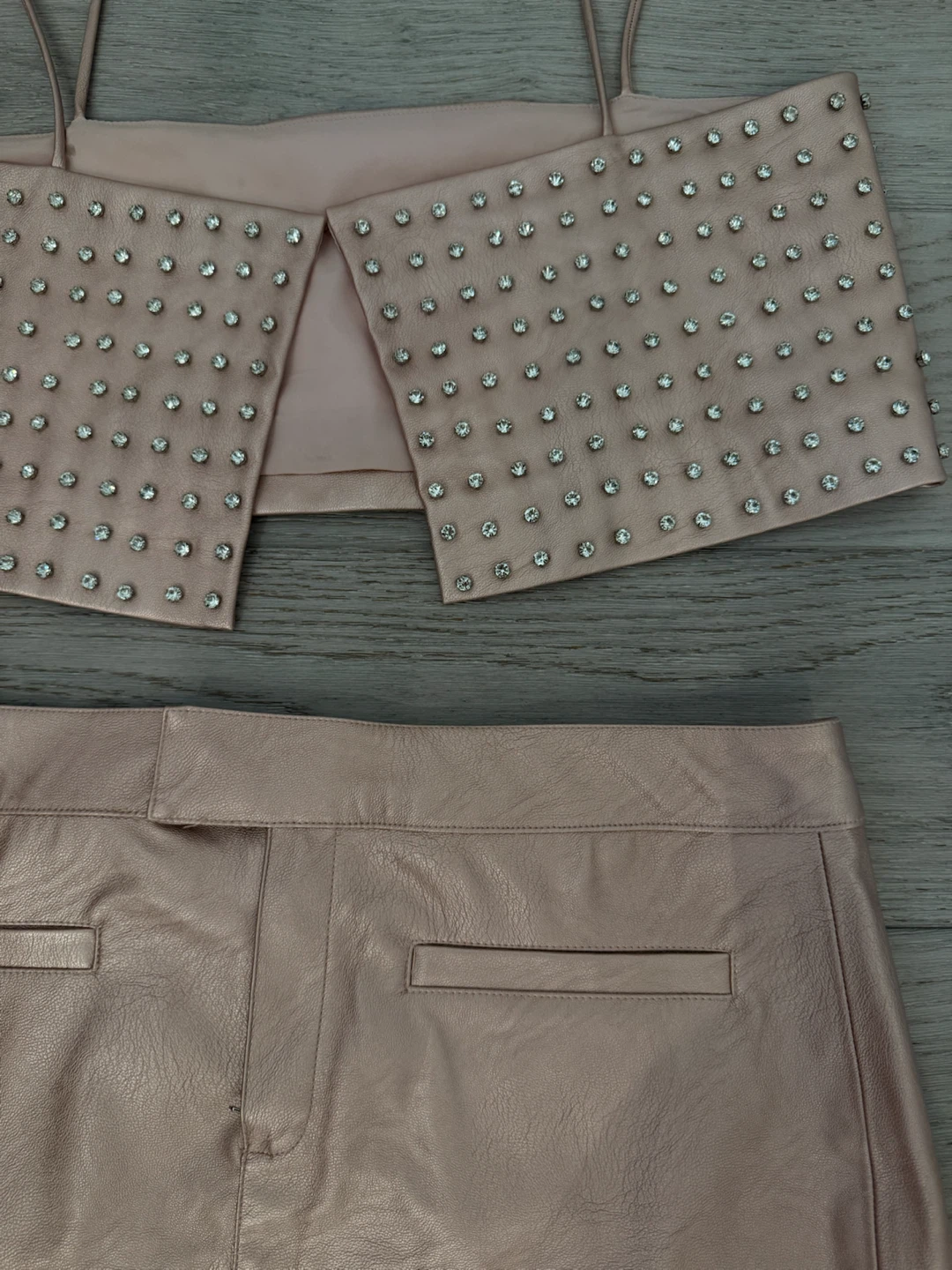 Rose Gold Studded Crop Top and Skirt Set - photo 5