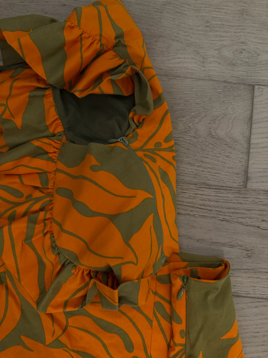 ADL Orange & Olive Leaf Print Crop Top & Shorts Set - photo 2