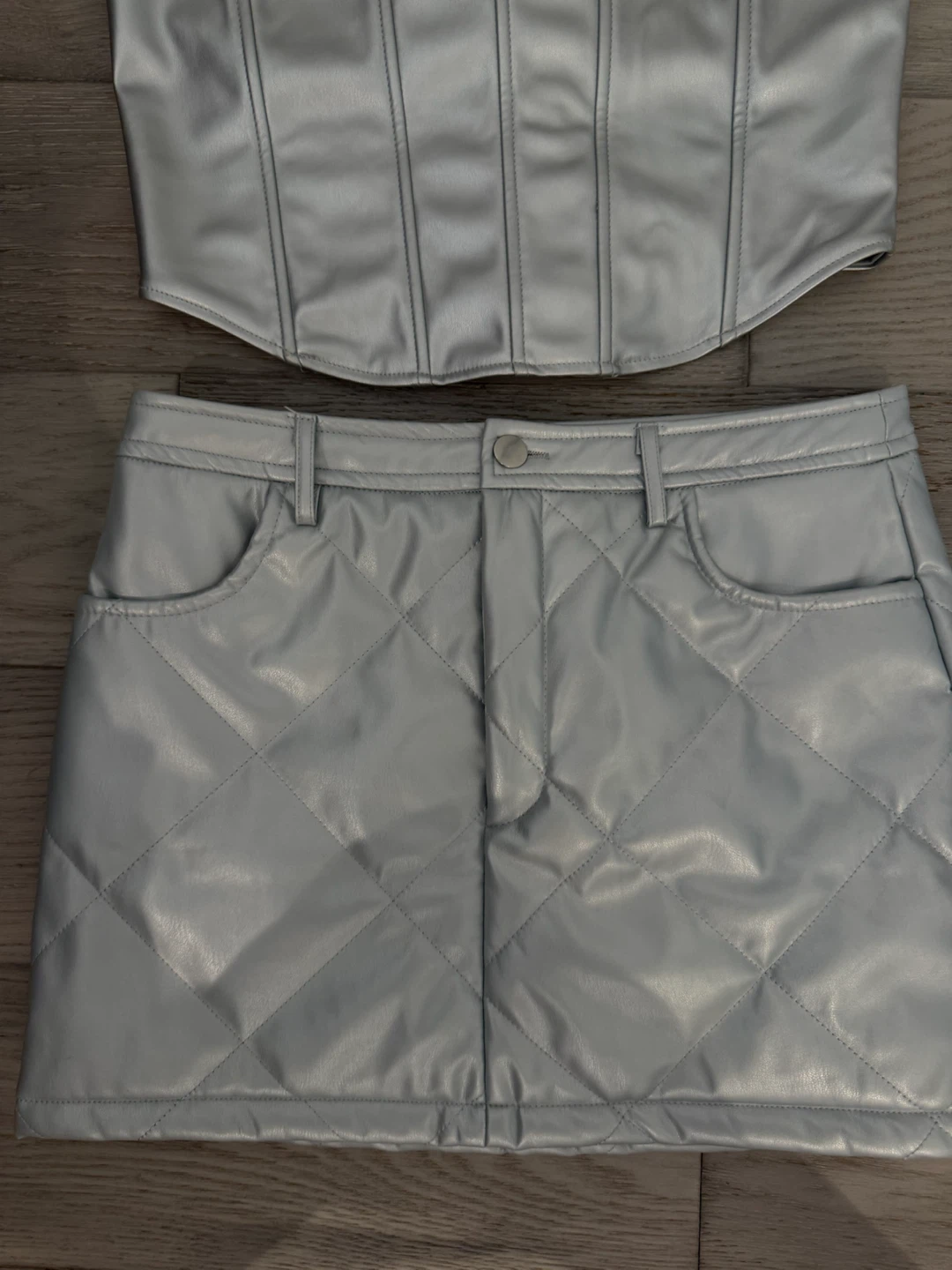 Fashion Nova Silver Corset Top and Quilted Mini Skirt Set - photo 2