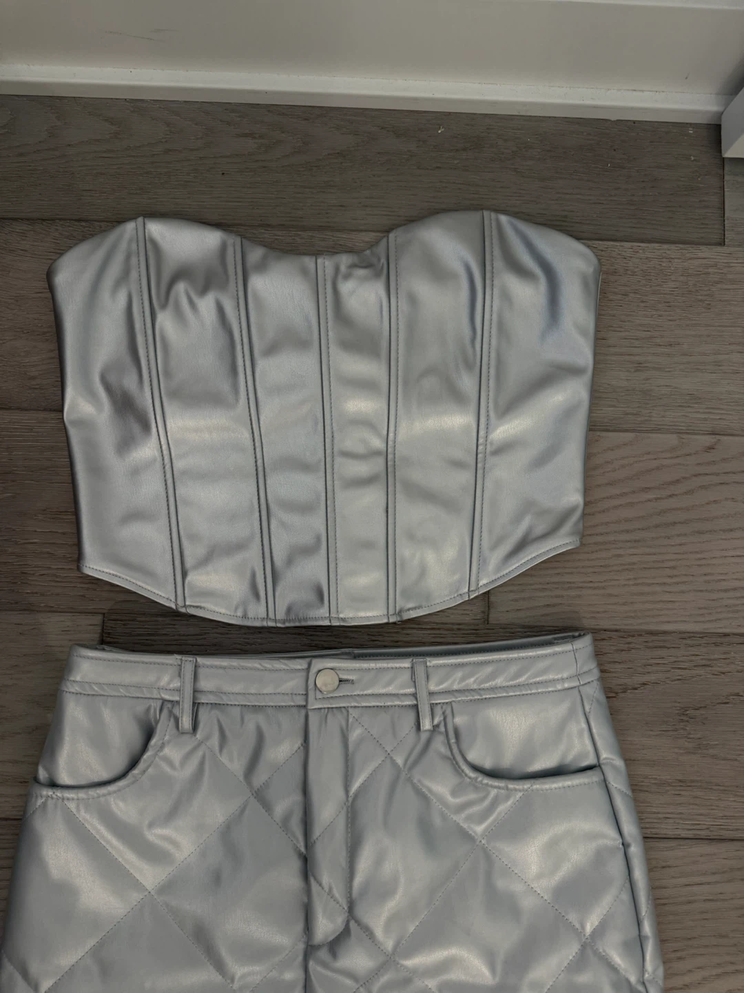 Fashion Nova Silver Corset Top and Quilted Mini Skirt Set - photo 3