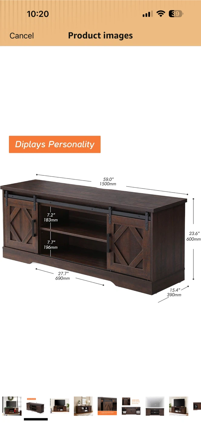 Dark Brown Sliding Barn Door TV Stand Console - photo 2