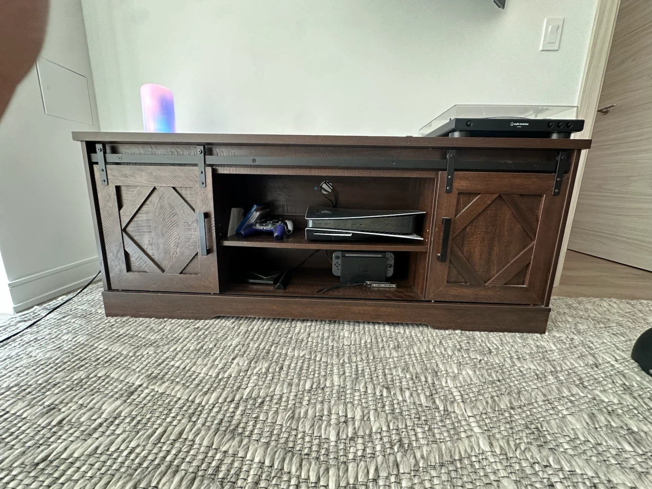 Dark Brown Sliding Barn Door TV Stand Console - photo 3