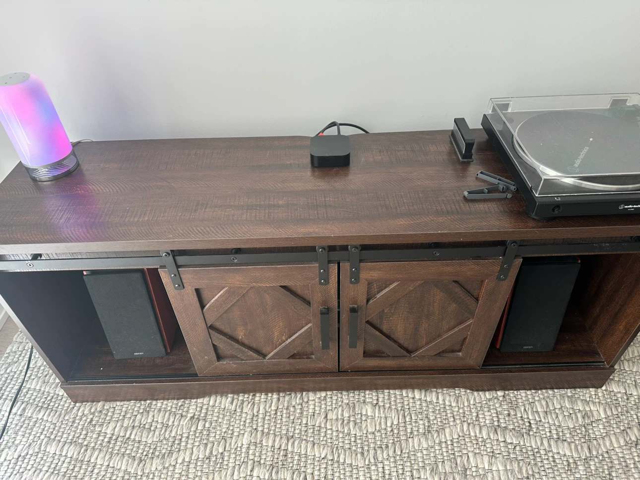 Dark Brown Sliding Barn Door TV Stand Console - photo 4