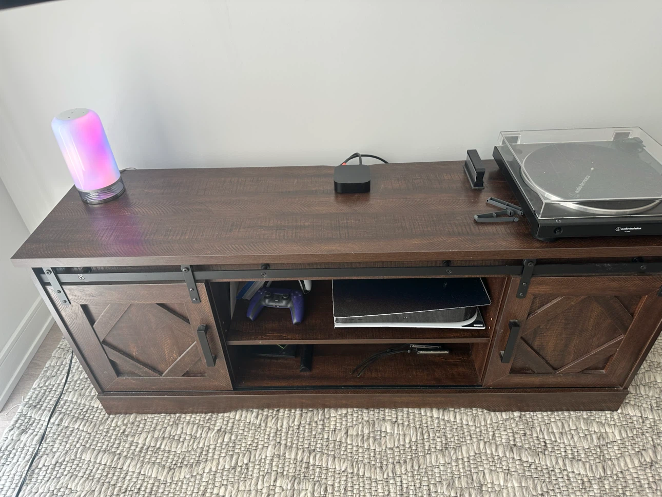 Dark Brown Sliding Barn Door TV Stand Console - photo 5