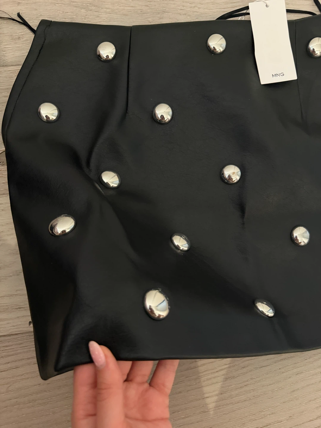 MNG Black Studded Mini Skirt Size 38 - photo 2