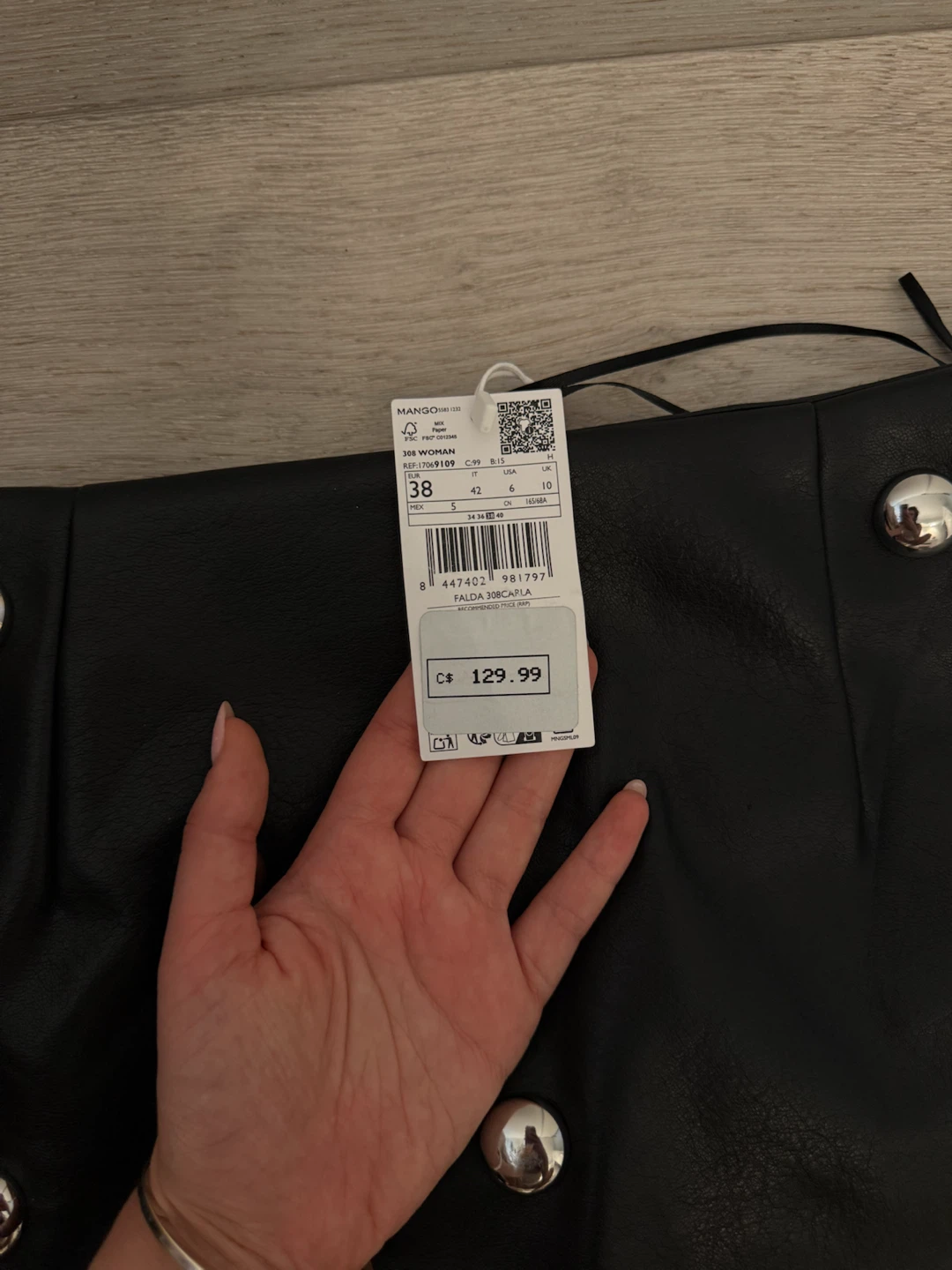 MNG Black Studded Mini Skirt Size 38 - photo 4