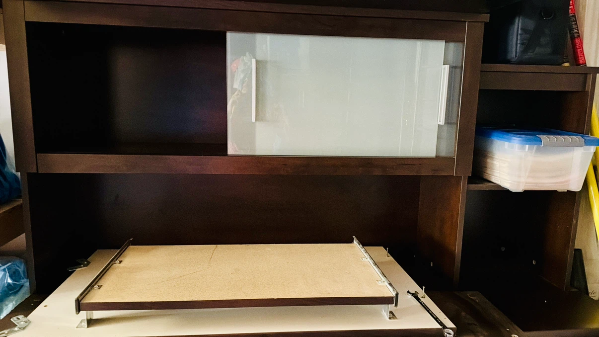Dark Brown Desk Hutch with Sliding Frosted Doors - photo 2