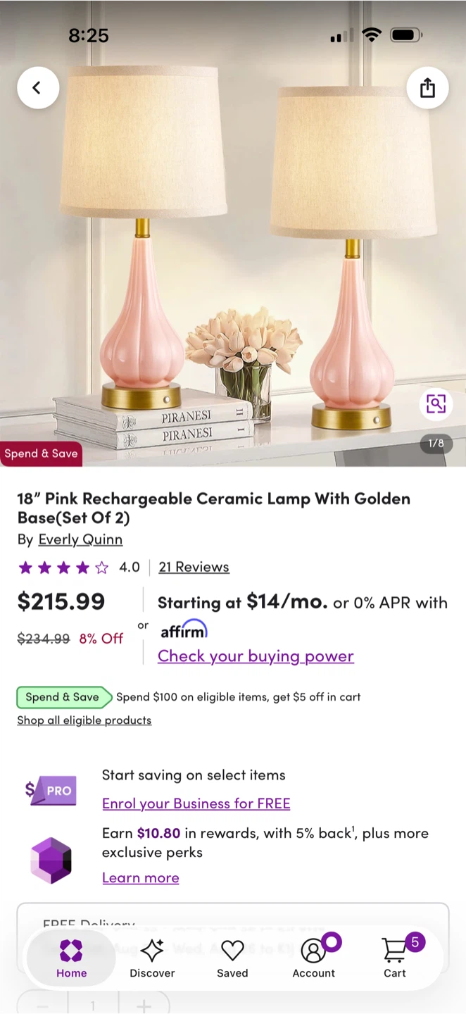 18" Pink Ceramic Rechargeable Lamp With Golden Base (Set Of 2)