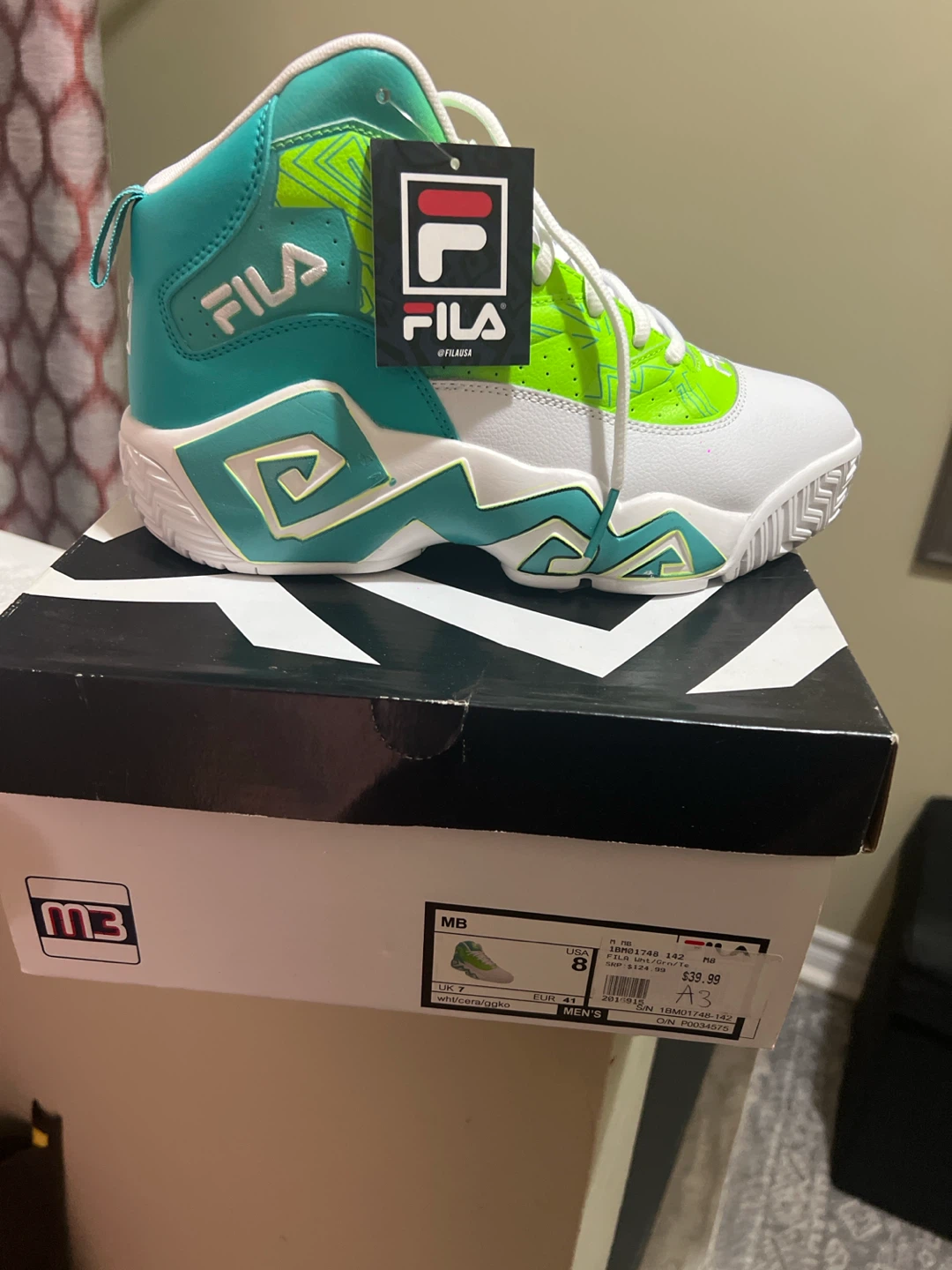 Fila MB Men's Basketball Shoes Teal/Lime Green Size 8 - photo 2