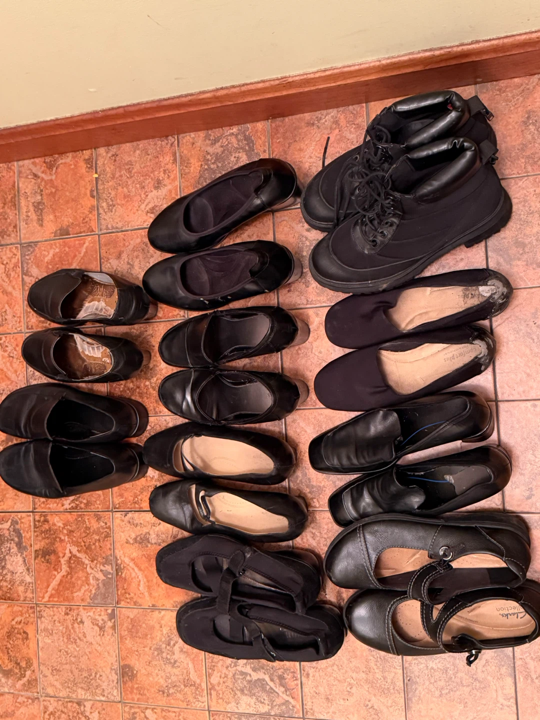 Bunch of shoes:Black Clarks Collection Shoes