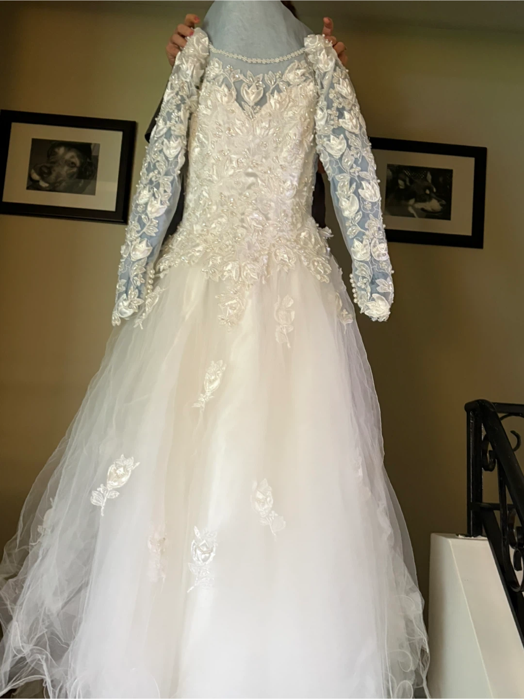 White Wedding Dress with Long Lace Sleeves size 14
