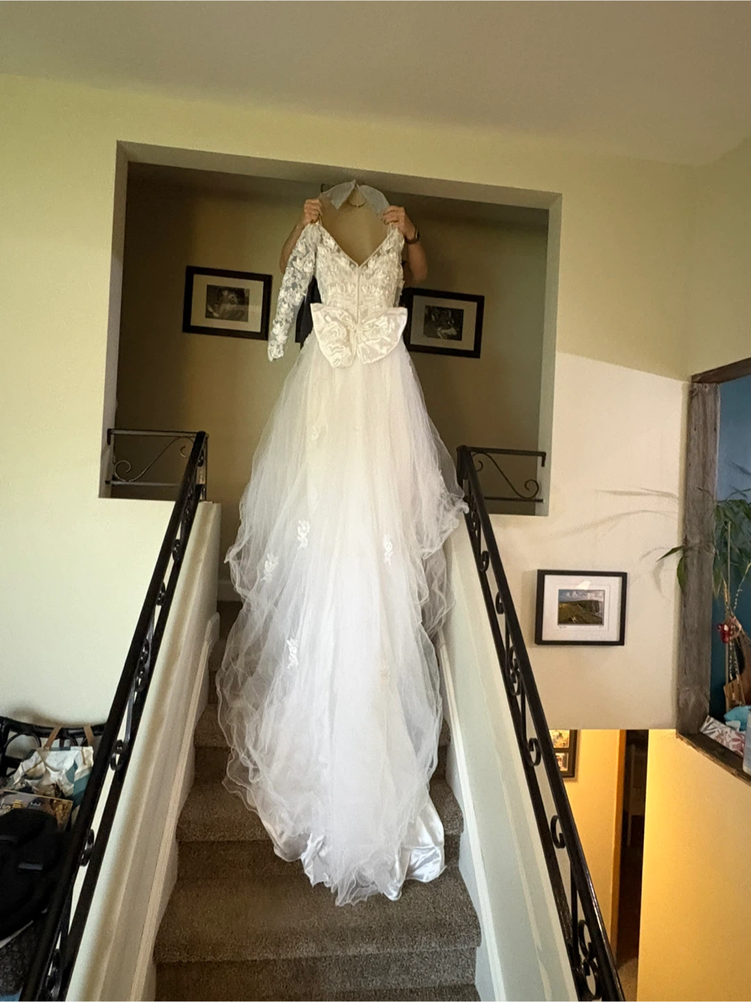 White Wedding Dress with Long Lace Sleeves size 14 - photo 2