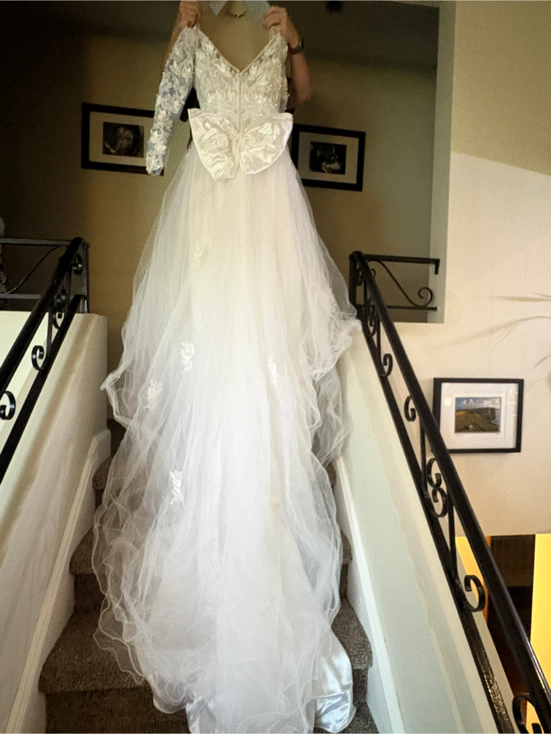 White Wedding Dress with Long Lace Sleeves size 14 - photo 3