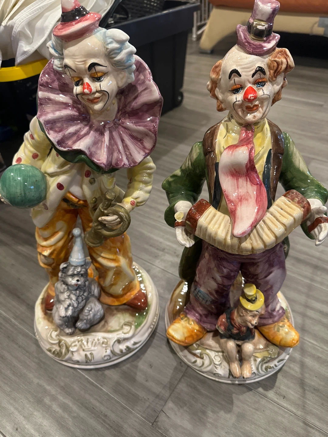 Vintage Ceramic Clown Figurines with Accordion and Ball