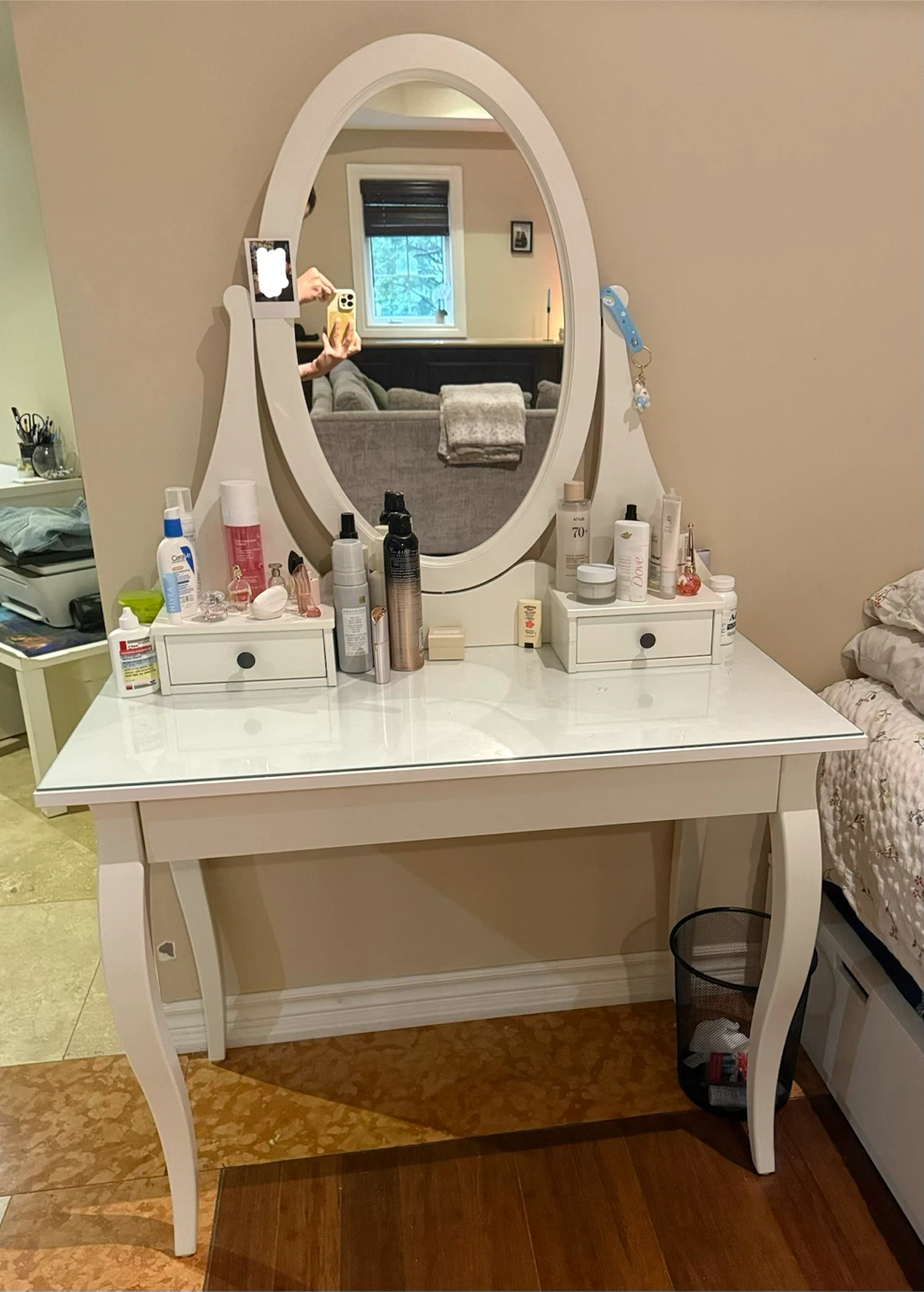 Ikea SELJUS Vanity Dressing Table with Mirror and Stool - White