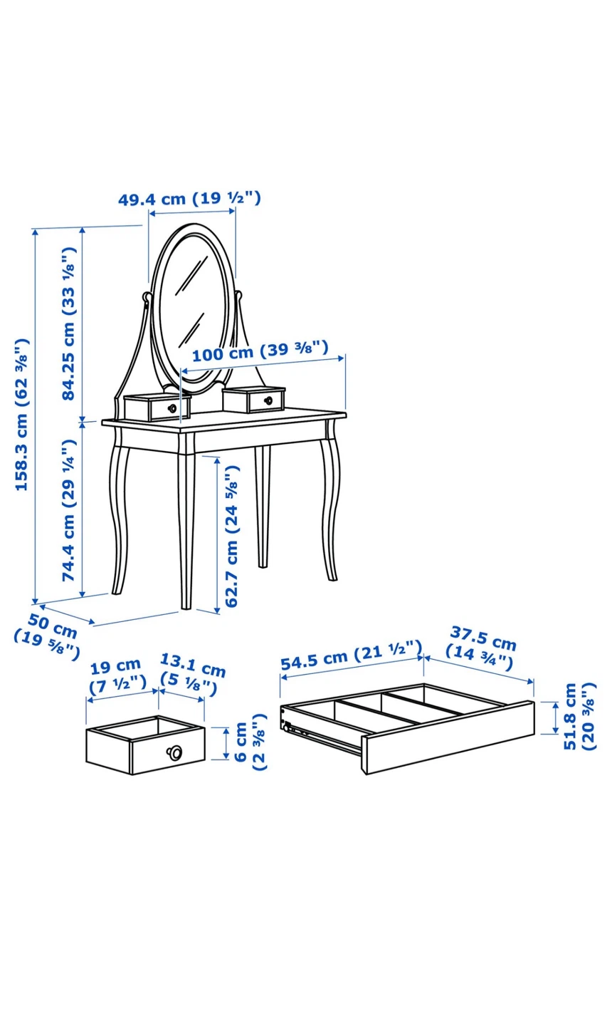Ikea SELJUS Vanity Dressing Table with Mirror and Stool - White - photo 3