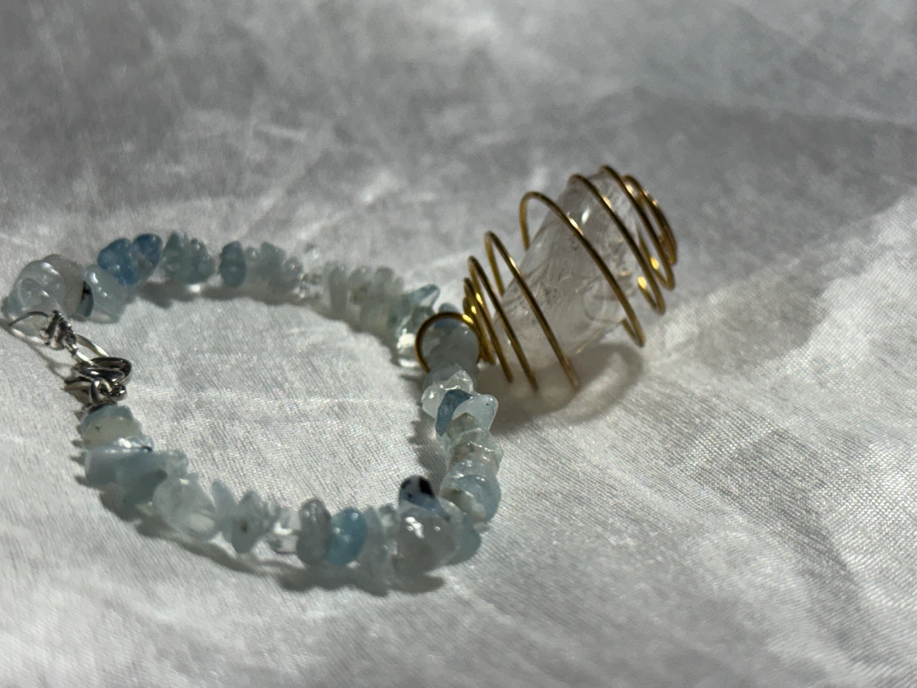 Aquamarine bracelet with cage clear quartz - photo 2