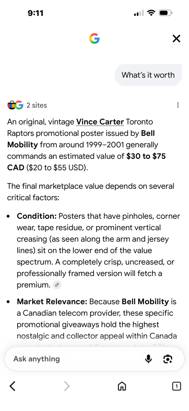 Vince Carter Toronto Raptors Bell Mobility Promotional Poster - photo 4
