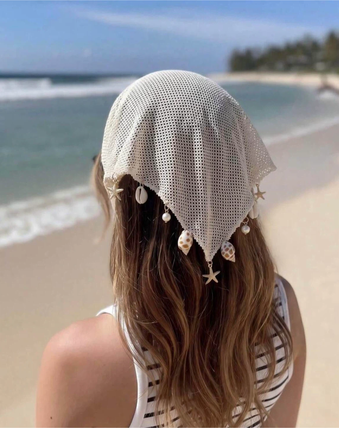 White Mesh Headscarf with Shell and Starfish Charms